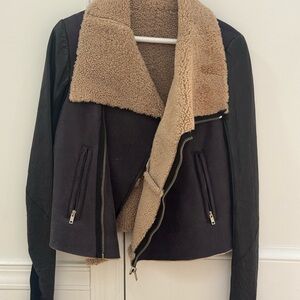 Rick Owens Black Leather Jacket with Cream Shearling